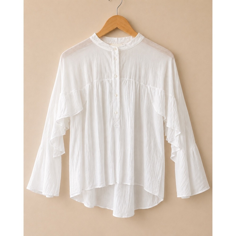 Maeve Anthropologie White Cotton Ruffle Sleeve Ethereal Blouse Boho Coastal M